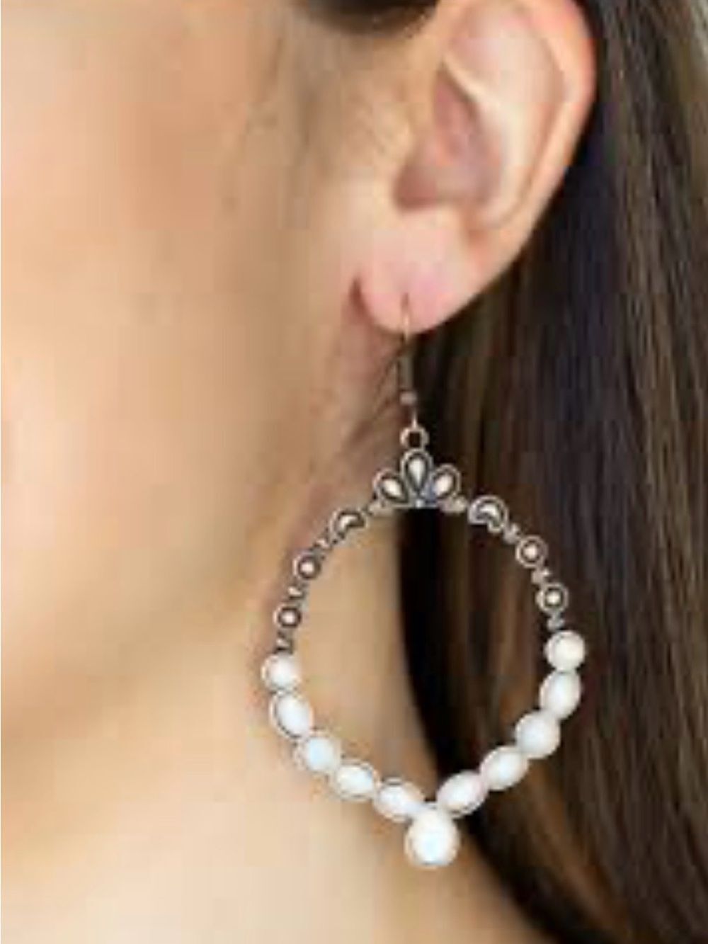 Paparazzi Thai Treasures Bohemian White Beaded Hoop Drop Earrings
